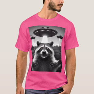 Camiseta Gracioso Alien Racoon Ufo Racoon Selfie Con Ufos