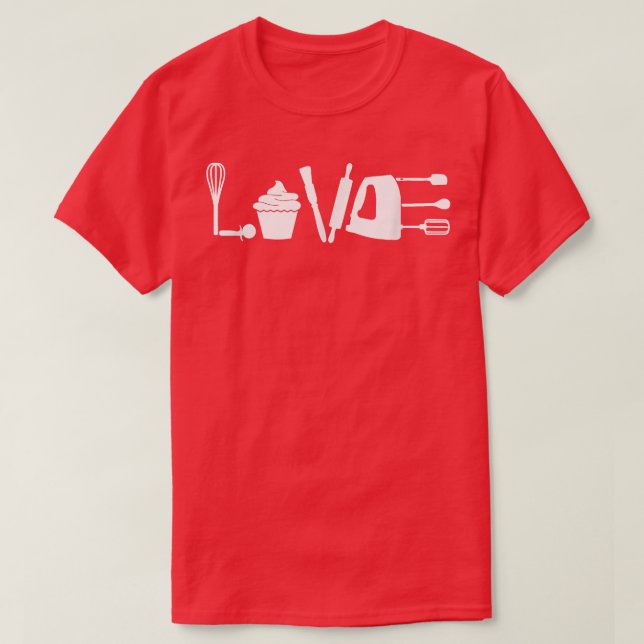 Camiseta Gracioso amor horneando tarta haciendo cuchara a l (Diseño del anverso)