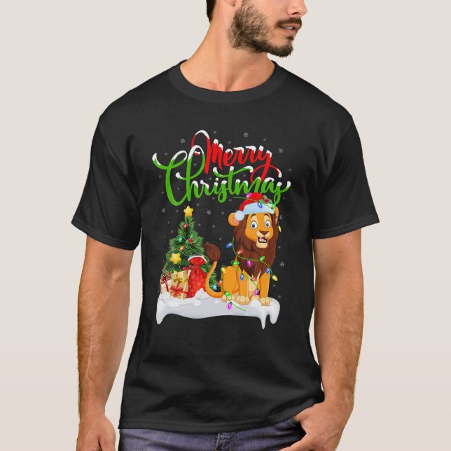 Camiseta Gracioso animal amante de los leones Navidad ilumi (Anverso)