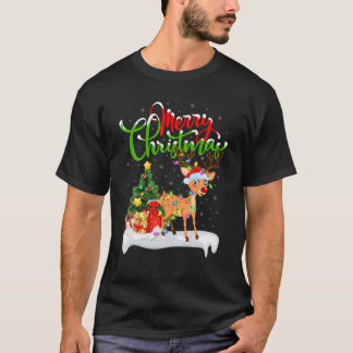 Camiseta Gracioso animal amante de los renos Navidad ilumin