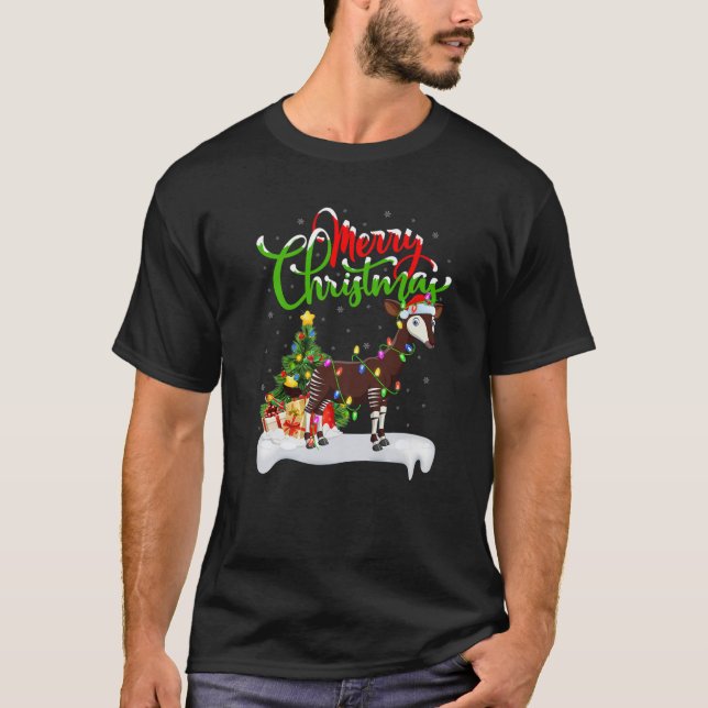 Camiseta Gracioso animal amante de Okapi Navidad iluminando (Anverso)