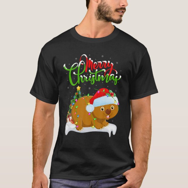 Camiseta Gracioso animal amante de Wombat Navidad iluminand (Anverso)