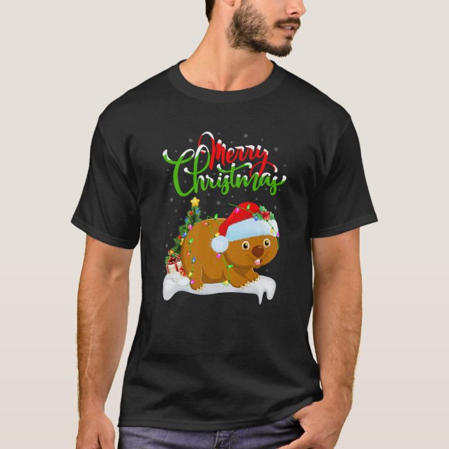Camiseta Gracioso animal amante de Wombat Navidad iluminand (Anverso)