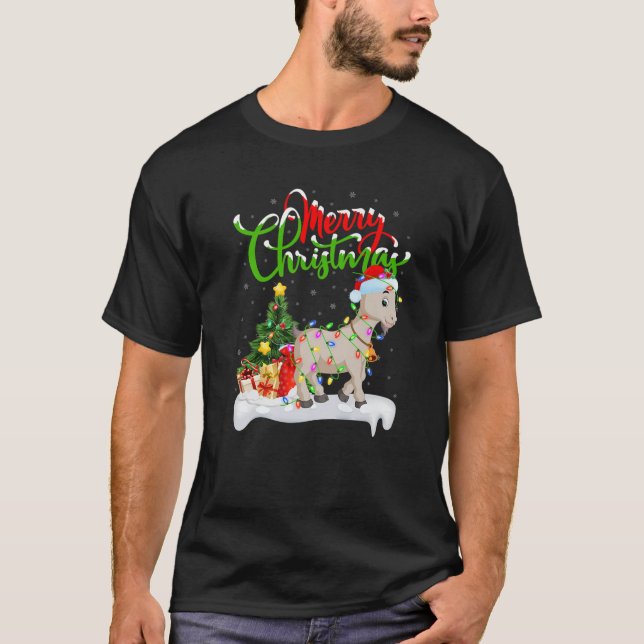 Camiseta Gracioso animal de cabra amante Navidad iluminando (Anverso)