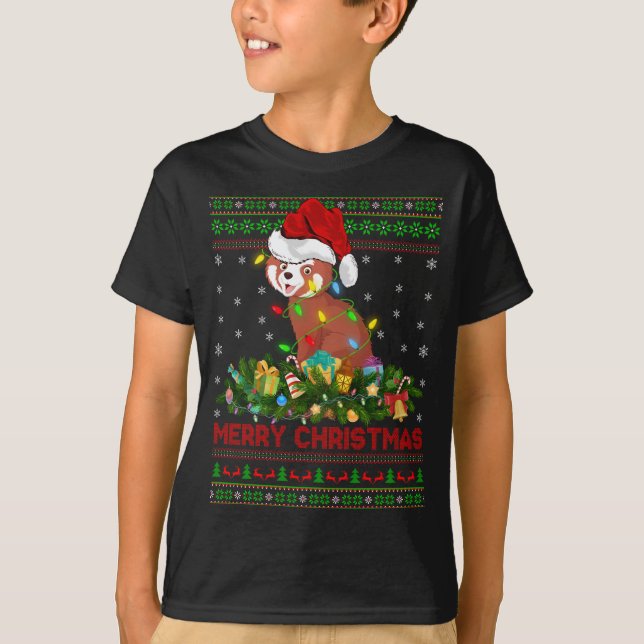 Camiseta Gracioso árbol de alumbrado navideño rojo Santa Ug (Anverso)