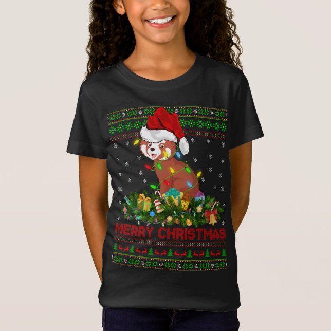 Camiseta Gracioso árbol de alumbrado navideño rojo Santa Ug (Anverso)
