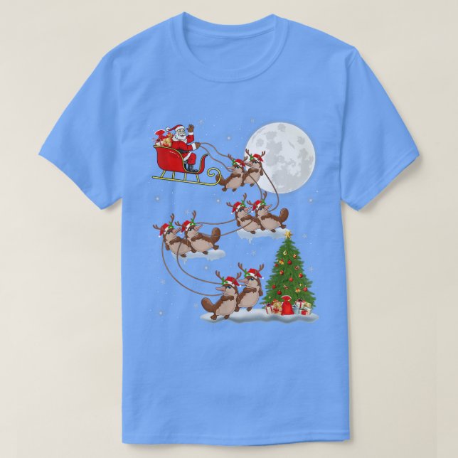 Camiseta Gracioso árbol de alumbrado navideño Santa Riding  (Diseño del anverso)