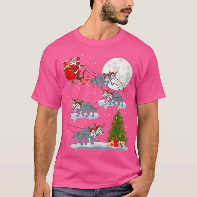 Camiseta Gracioso árbol de alumbrado navideño Santa Riding  (Anverso)