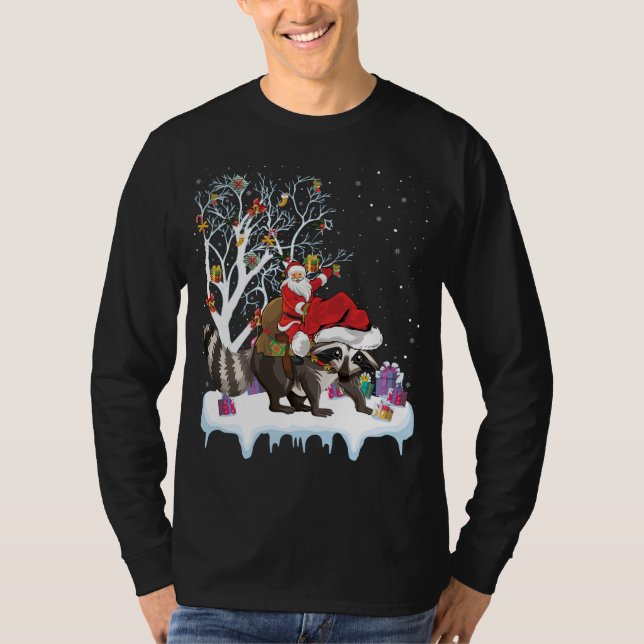Camiseta Gracioso árbol de luz navideño de Santa Riding Rac (Anverso)