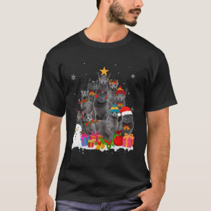 Camiseta Gracioso Árbol de Navidad Azul ruso Mascota Cat Lo