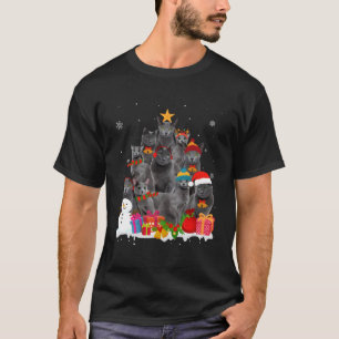 Camiseta Gracioso Árbol de Navidad Azul ruso Mascota Cat Lo