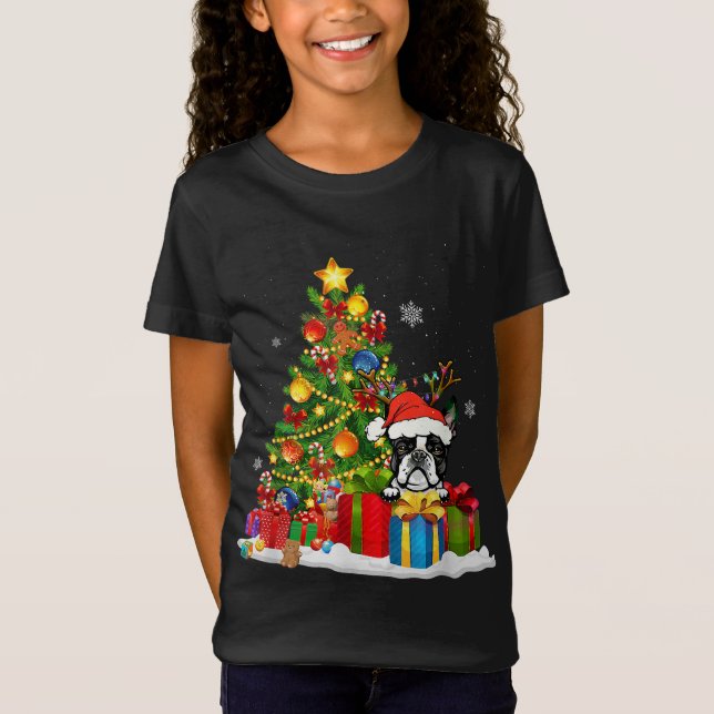 Camiseta Gracioso árbol de navidad de Boston Terrier Light  (Anverso)