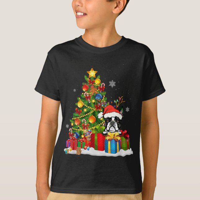 Camiseta Gracioso árbol de navidad de Boston Terrier Light  (Anverso)