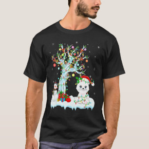 Camiseta Gracioso árbol de navidad de gato iluminando Santa