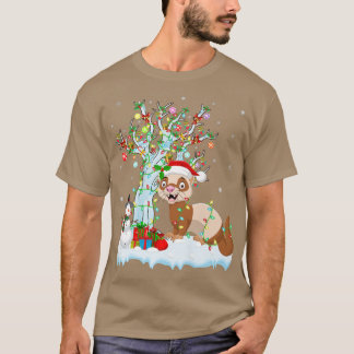 Camiseta Gracioso árbol de navidad Ferret iluminando Santa