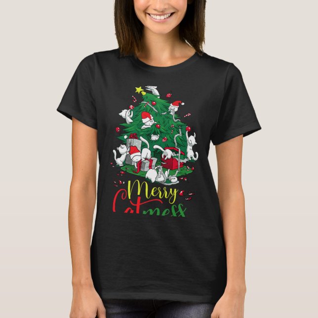 Camiseta Gracioso Árbol de Navidad Gato Merry Catemilis Gat (Anverso)