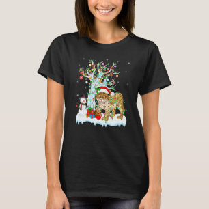 Camiseta Gracioso árbol de navidad Lynx alumbrando Santa Ha