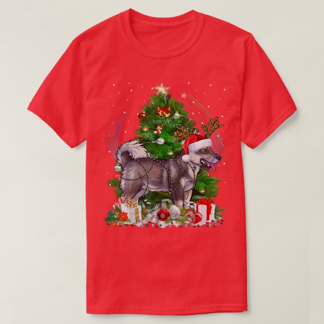 Camiseta Gracioso árbol de Navidad vallhund sueco iluminado (Diseño del anverso)