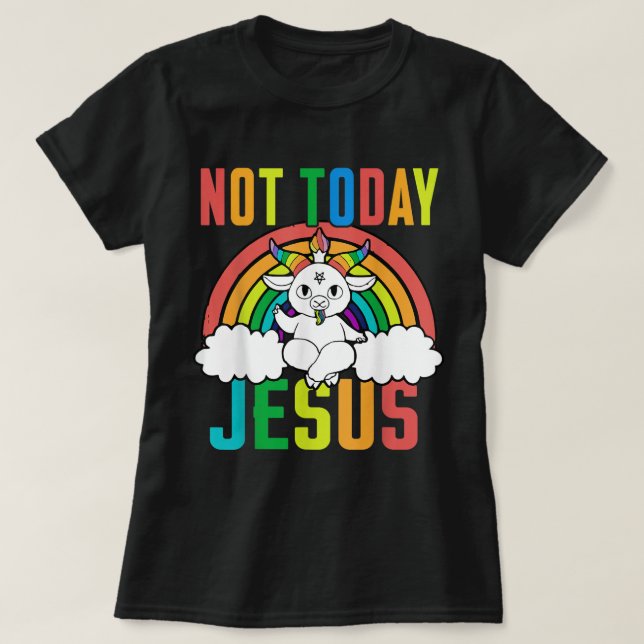 Camiseta Gracioso arcoiris de Unicornio satánico no es Jesú (Diseño del anverso)