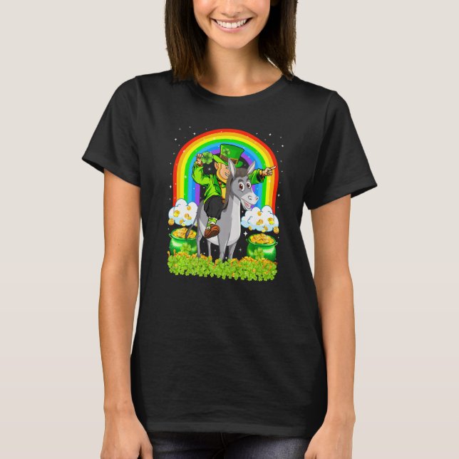 Camiseta Gracioso arcoiris Leprechaun montando mule St Patr (Anverso)