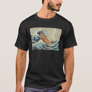 Camiseta Gracioso arte de gato lindo La gran ola Kanagawa J
