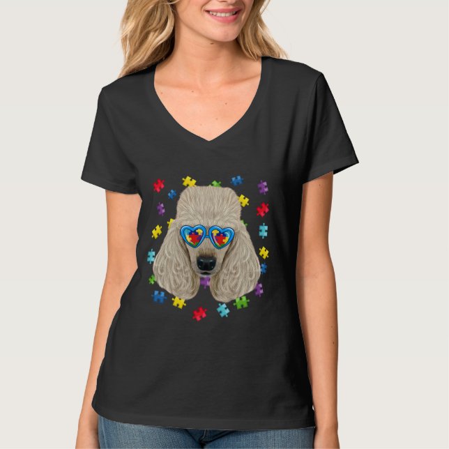 Camiseta Gracioso Autismo Poodle Perro Puzzle Gafas De Sol  (Anverso)