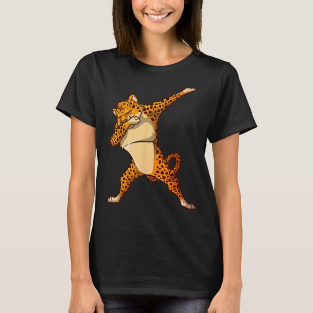Camiseta Gracioso Baile Cheetah Para Niños Chicas Dabbing C (Anverso)