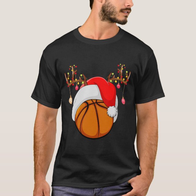 Camiseta Gracioso baloncesto Lover Reindeer Santa Basketbal (Anverso)