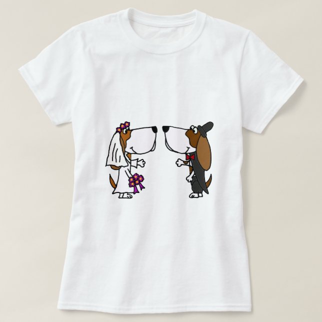 Camiseta Gracioso basset Hound Bride y Groom Boda Art (Diseño del anverso)