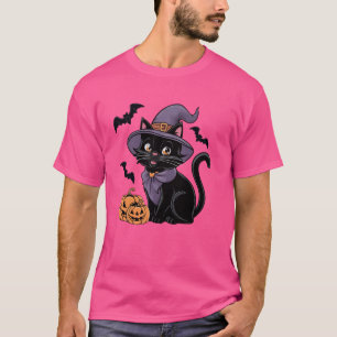 Camiseta Gracioso Bat Bat Witch Costume Gato Negro Hallowee