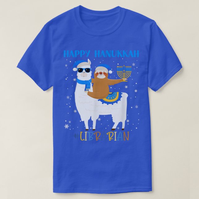 Camiseta Gracioso bibliotecario Llama Sloth Menorah Hanukka (Diseño del anverso)