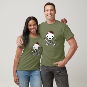 Camiseta Gracioso Black White Jolly Kitty Pirate Skull Bone