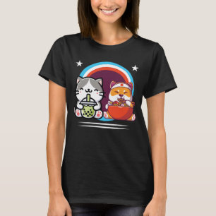 Camiseta Gracioso Boba Ramen Gats Kawaii Anime Japan Cute N