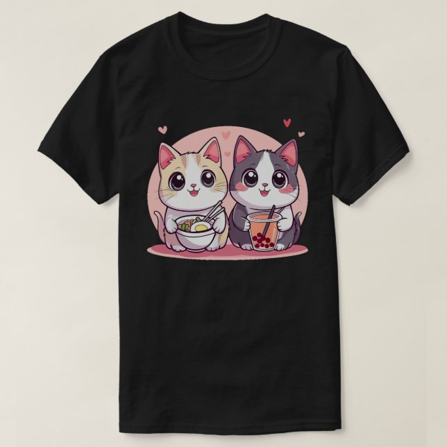 Camiseta Gracioso Boba Ramen Gats Kawaii Anime Japón Cute N (Diseño del anverso)