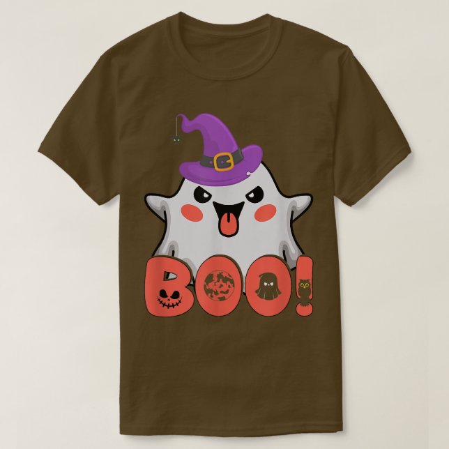 Camiseta Gracioso Boo Con Gorra De Brujas Fantasma Para Niñ (Diseño del anverso)