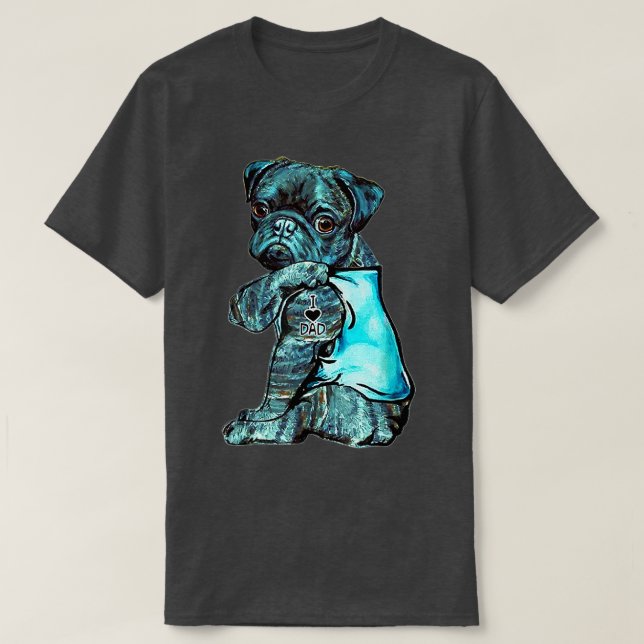 Camiseta Gracioso Brindle Pug Perro I Love Dad Tattoo Brind (Diseño del anverso)