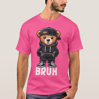 Camiseta Gracioso Bruh Meme Hip Hop Teddy Bear Adolescentes