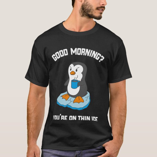 Camiseta Gracioso Buenos Días Pingüino Con Café Pullover Ho (Anverso)
