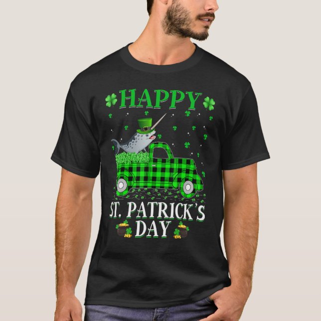 Camiseta Gracioso Búfalo Plaid Green Truck Narwhal St. Patr (Anverso)