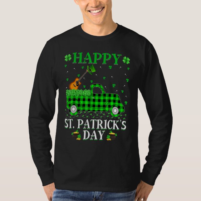 Camiseta Gracioso búfalo tocado Green Truck Guitar St. Patr (Anverso)