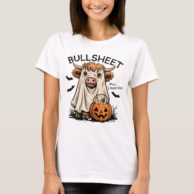 Camiseta Gracioso Bull Ghost Halloween Costume Pun Shirt (Anverso)