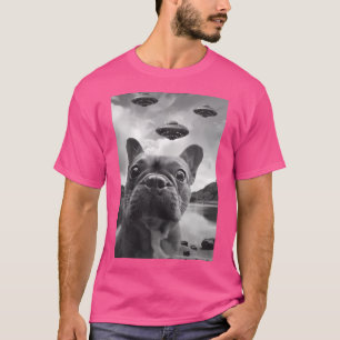 Camiseta Gracioso Bulldog Francés Selfie Con Ufos Raras Cac
