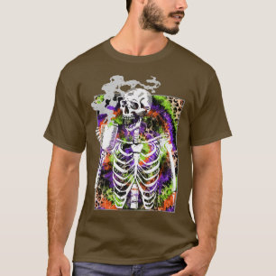 Camiseta Gracioso café caliente Skeleton Beber tie Dye Leop