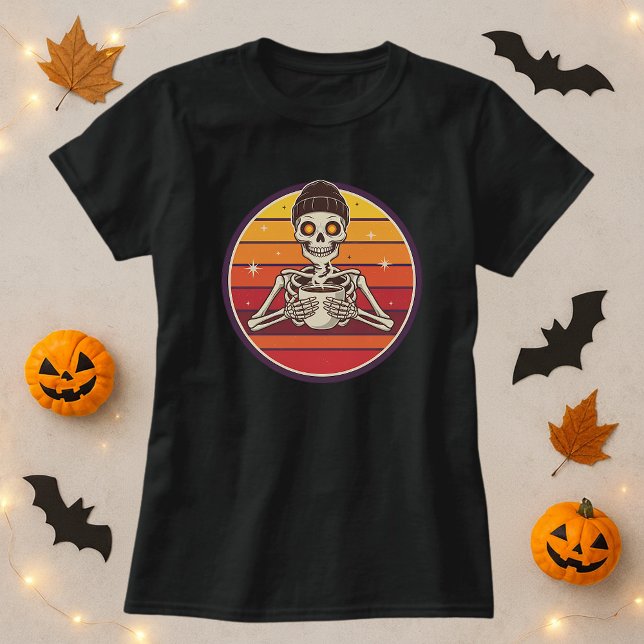 Camiseta Gracioso café de Halloween Tee; Skeleton Caffeinat (Subido por el creador)