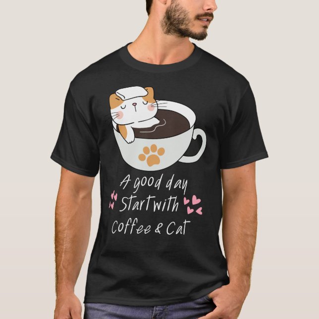 Camiseta Gracioso café gato dentro del café Mug Cat Lover (Anverso)