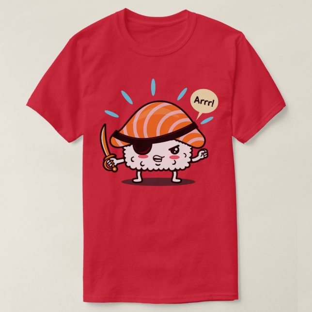 Camiseta Gracioso café Kawaii original pirata sushi japonés (Diseño del anverso)