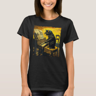 Camiseta Gracioso Cañón Pianista De Gato Negro En La Cob