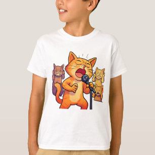 Camiseta Gracioso cantar gato con arte de micrófono