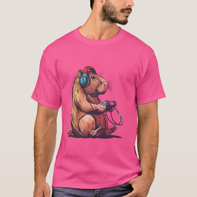 Camiseta Gracioso capibara Jugando Videojuegos, Gamin Capyb (Anverso)