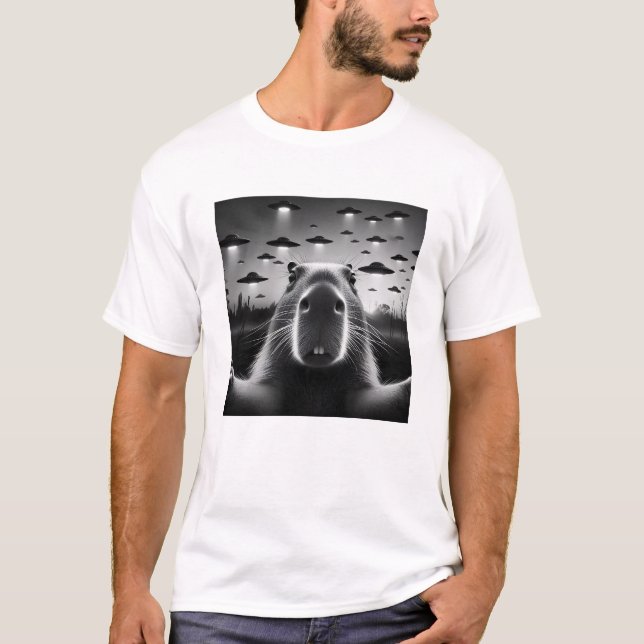 Camiseta Gracioso capibara UFO Capybara Selfie con ovnis (Anverso)